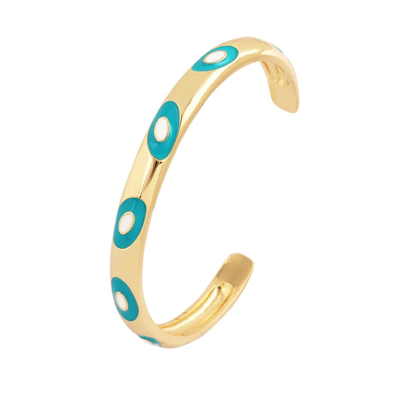 Fashionable Multicolor Gold Plated Gemstone Charm Bangle,Fine Colorful Enamel Open Adjustable Bracelet Jewelry Supply  Q35