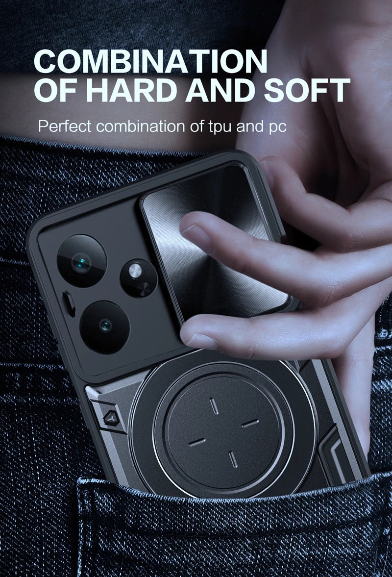 For Realme GT7 5G Case Armor Slide Camera Lens Protect Back Cover For OPPO Realme GT7 GT 7 RealmeGT7 Magnetic Holder Ring Funda