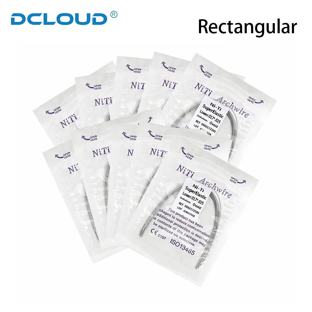 100Pcs/10Packs Dental Orthodontic Ovoid Form Archwires Niti Super Elastic Round Rectangular Wire 012/014/016/018/16X16/16X22