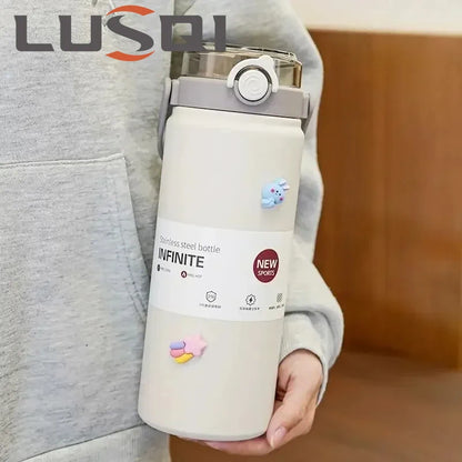 LUSQI Water Bottle Large Capacity 316 Stainless Steel Thermos With Handle & Straw For Outdoor