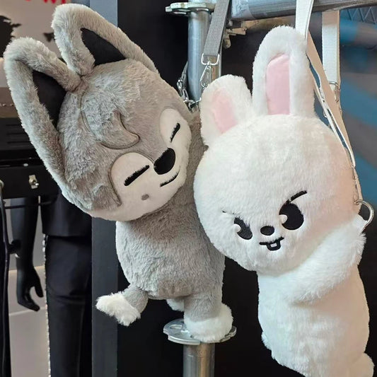 *SKZOO Kpop Plush Toys,Wolf Bear Foxes Duck Cartoon Cute Plush Animal Backpack Dolls, Large Messenger Bag, Throw Pillow, Gift