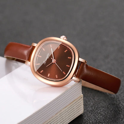 5PCS/Set Elegant Square Women Quartz Watch Leather Strap Wristwatches Heart Jewelry Set Relogio Feminino (Without Box)