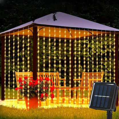 Outdoor String Lights Solar Curtain String Lights LED Lights LED 8 Modes  Wedding Garden Bedroom Outdoor Indoor Wall Decoration