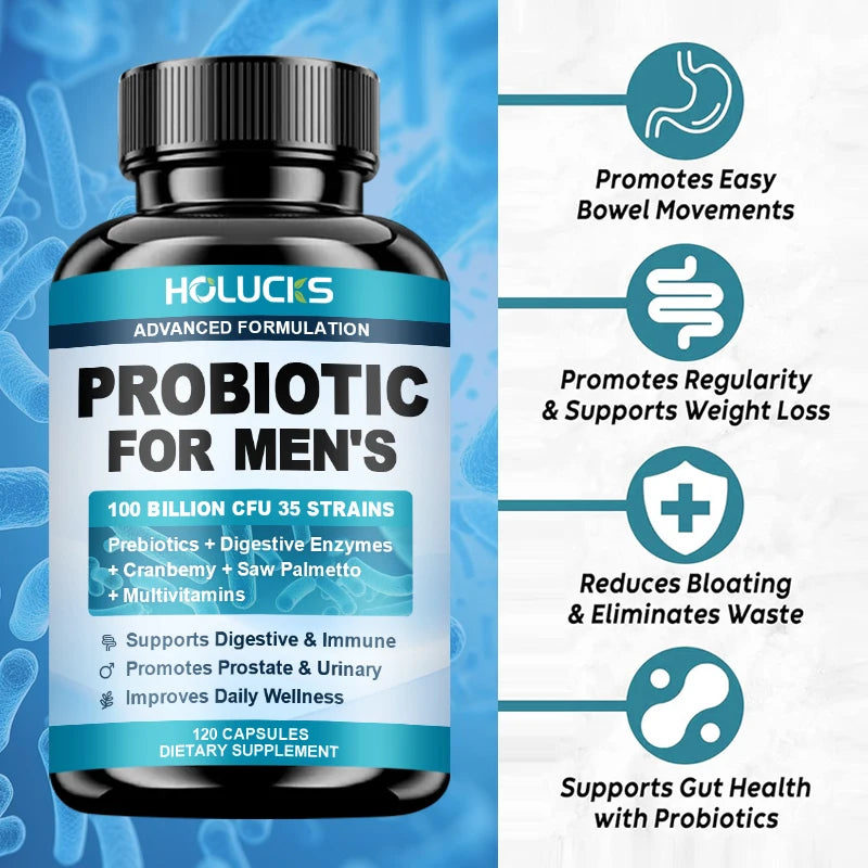 Probiotics Capsules for Men, Nutritional Absorption, Digestion, Immune Support, Prostate & Urinary Health, Reduce Bloating