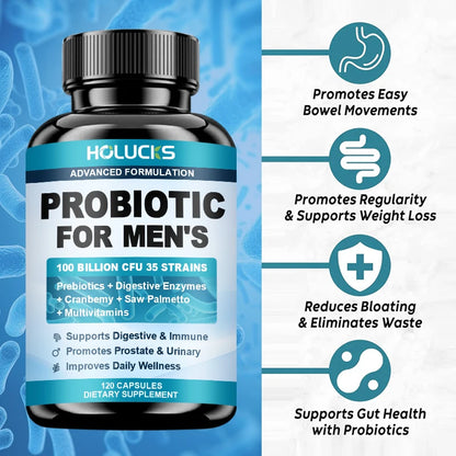 Probiotics Capsules for Men, Nutritional Absorption, Digestion, Immune Support, Prostate & Urinary Health, Reduce Bloating