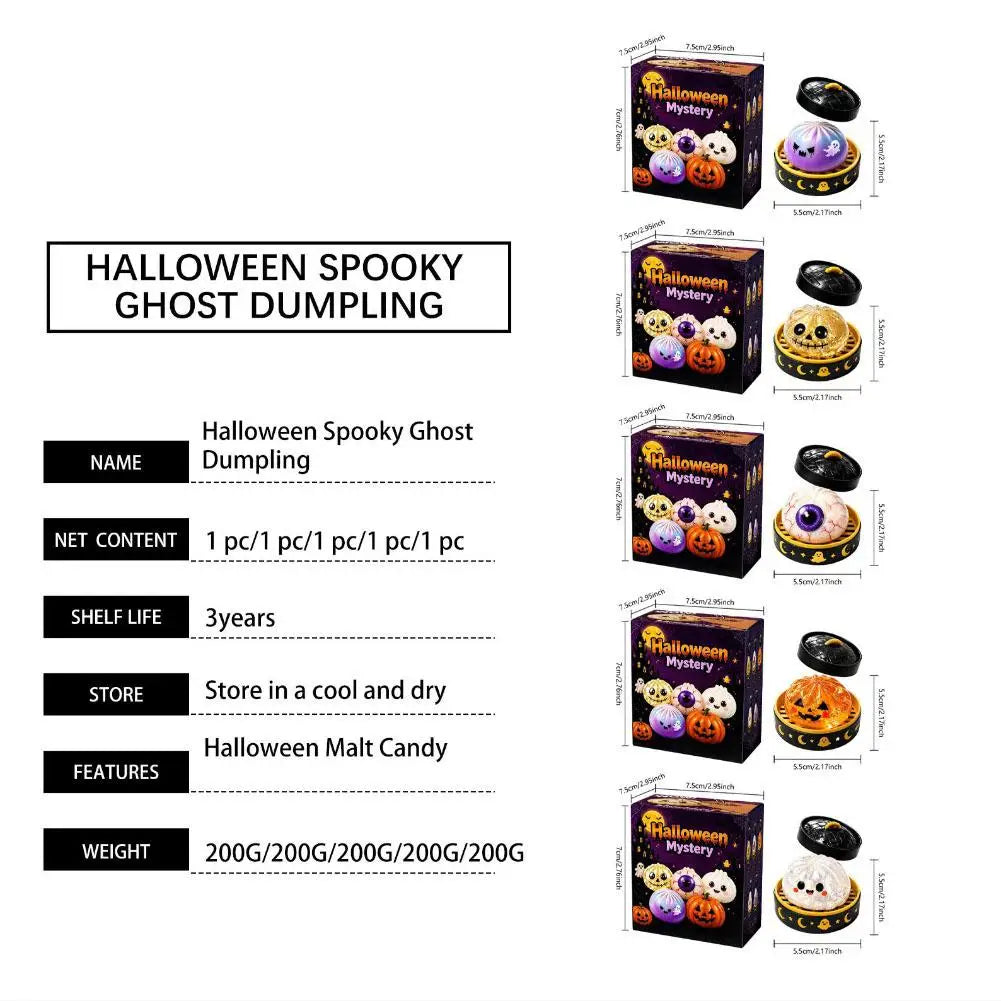 New 1-5pcs Halloween Ghost Dumpling Squishy Toy with Box Squeeze Decompression Fidget Toy for Stress Relief Gift Box Set