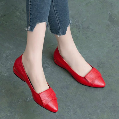 Soft Leather Pointed Toe Flat Loafers, Women's Bow Slip On Shoes for Casual Office Vacation Wear