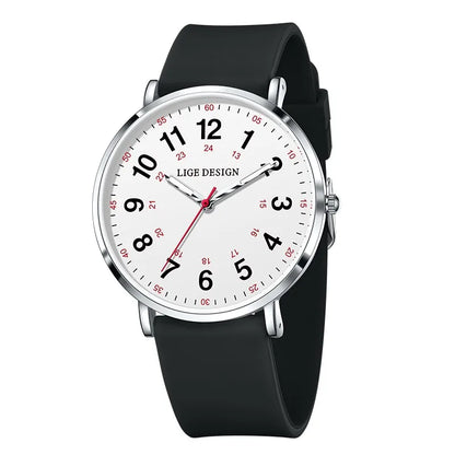LIGE New Fashion Women's wristwatch Ultra-Thin Quartz Watches for Woman Waterproof Luminous Silicone Ladies Watches Pink Clock