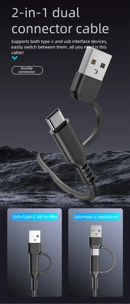 60w C To C Line Two-In-One Charging Cable USB To Type-c 1m/3m Suitable For Mobile Phones And Tablets Fast Charging Data Cable