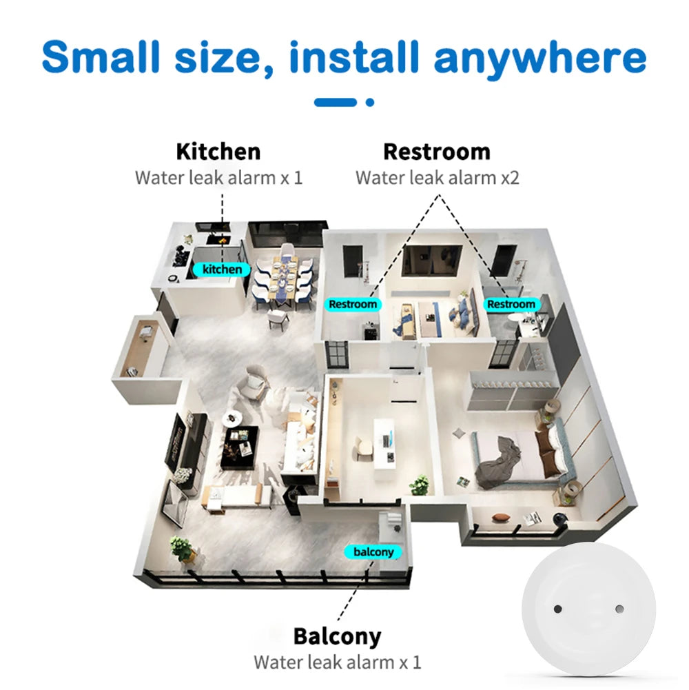 Zigbee Water Leak Sensor Smart Flood Detector App Remote Monitor Smart Life Home Assistant Kitchen Bathroom Security Alarm