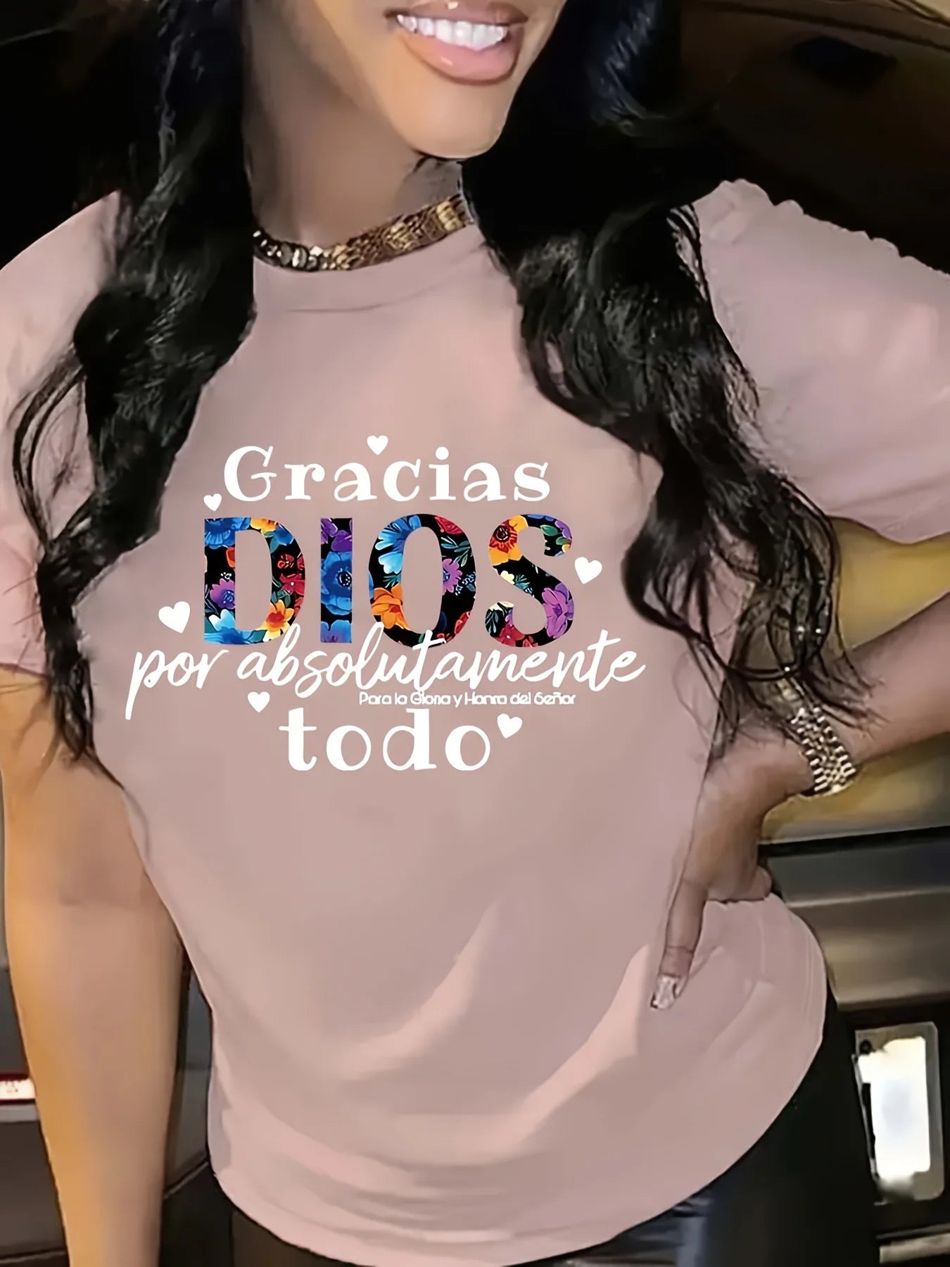 Gracias Dios Women's Tee - Spanish Gratitude Quote Graphic, Faith-Inspired Print for Casual Daily Wear