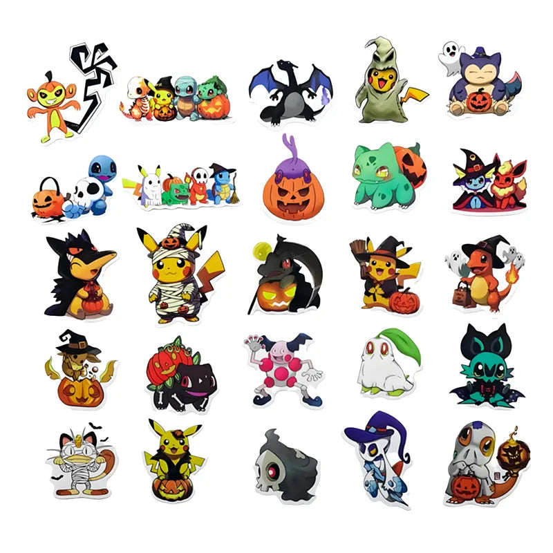 50PCS Kawaii Halloween Anime Pocket Monsters Pikachu Stickers DIY Laptop Luggage Skateboarding Mobile Cartoon Toys Gift Stickers