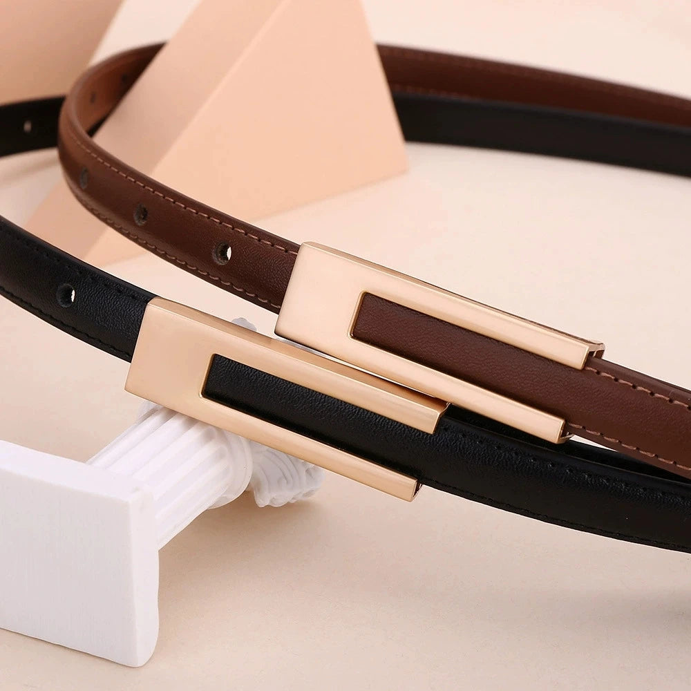 Ladies fashion cowhide leather belt; thin waist belt; versatile decoration; slimming dress; suit accessory; belt for women
