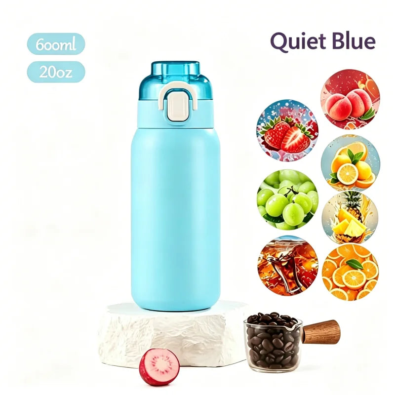 LUSQI 304 Stainless Steel Vacuum Insulated Water Bottle With 7 Flavor Pods 600/800ml Portable Thermos Outdoor Sports Water Cup