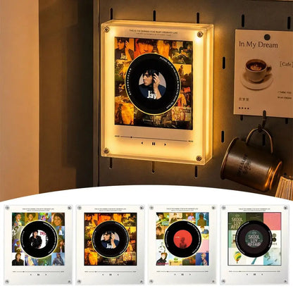 Creative Vinyl Music Player Fridge Magnet Decor,with 9Pcs NFC Rotating Disc Cards ,NFC Sensing Vinyl Song Player Night Light