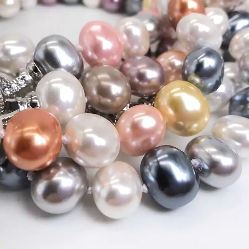 Luxury style Cultured 12-15m White Potato Freshwater Pearl Necklace Cz Pave Shell Pearl Pendant Weddding