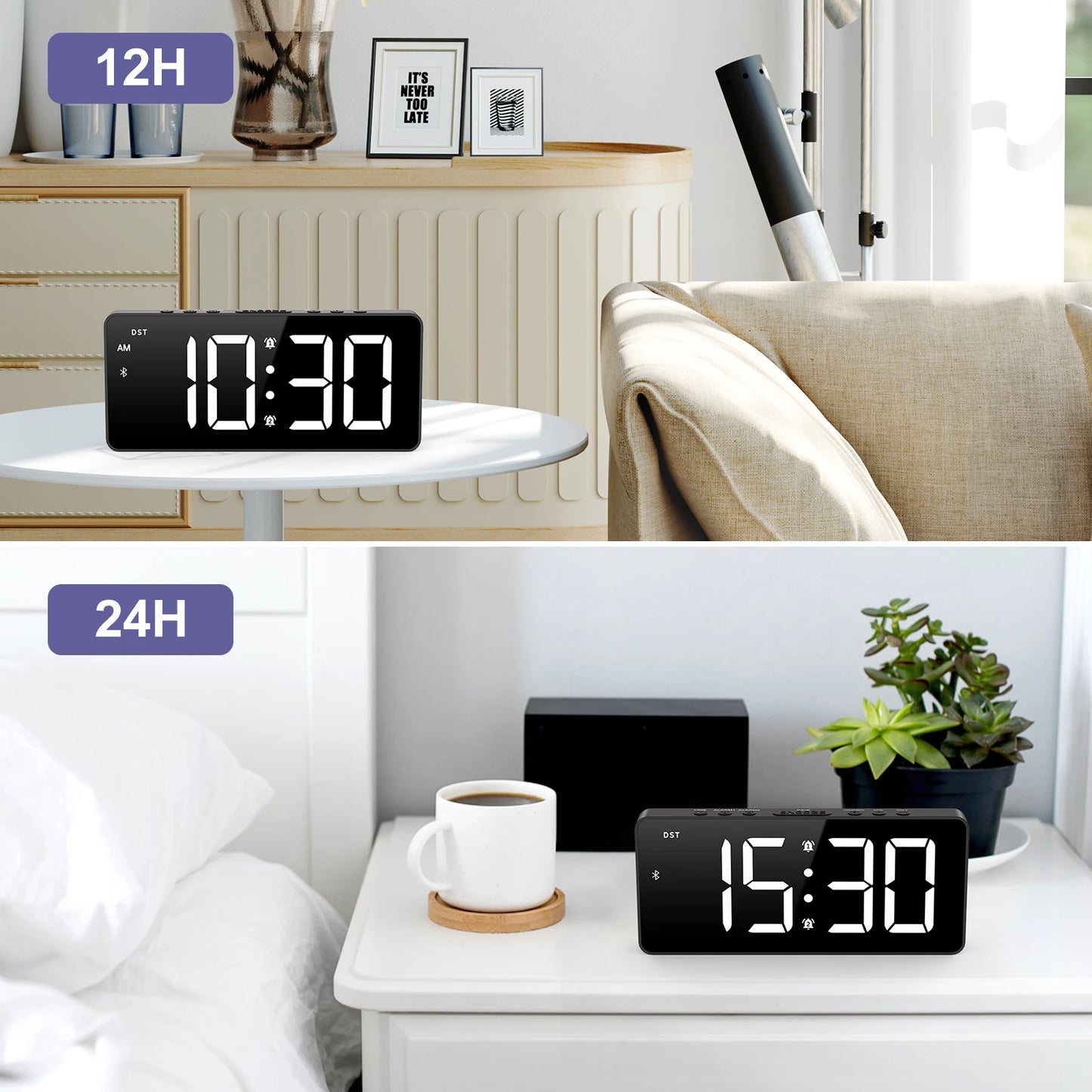 ORIA 7'' LED Alarm Clock with Bluetooth Sync Time Digital Alarm Clock with Dual Alarm & 5 Brightness Levels for Home Office Use