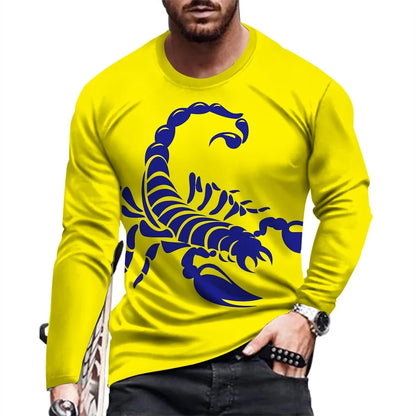 Scorpion 3D Print Long Sleeve Round-Neck Fashion Animal Pattern Men's T-Shirts Streetwear Pullovers Tops Loose Casual Man Tees