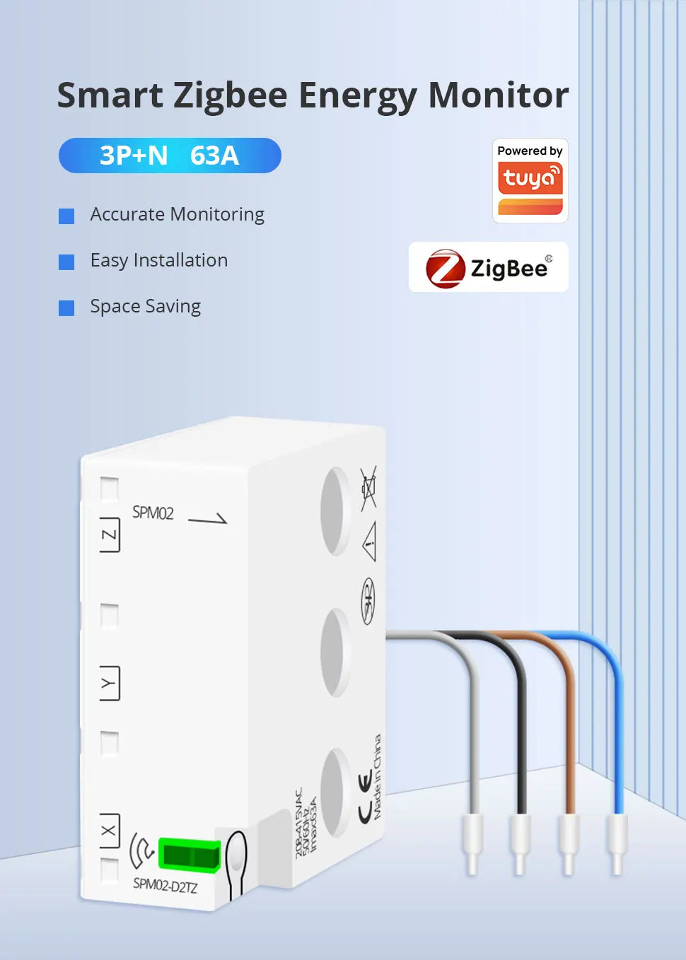Zemismart 120A Zigbee WiFi 3 Phase Energy Meter Smart Din-rail Power Monitor Withdrawable Split-core CTs Works with Tuya App