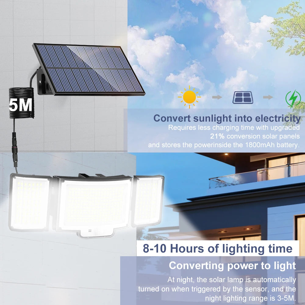 Solar Lights Outdoor 366/400/318 LED Motion Sensor Security Lights IP65 Waterproof Solar Powered Flood Lights for Garden Yard