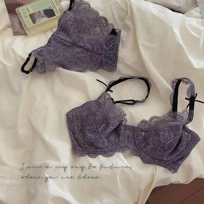 Romantic Atmosphere Lace Minimizer Bra Ultra Thin Sponge Free Wirefree Women Seamless Full Coverage Bust Push Up Set BANERDANNI