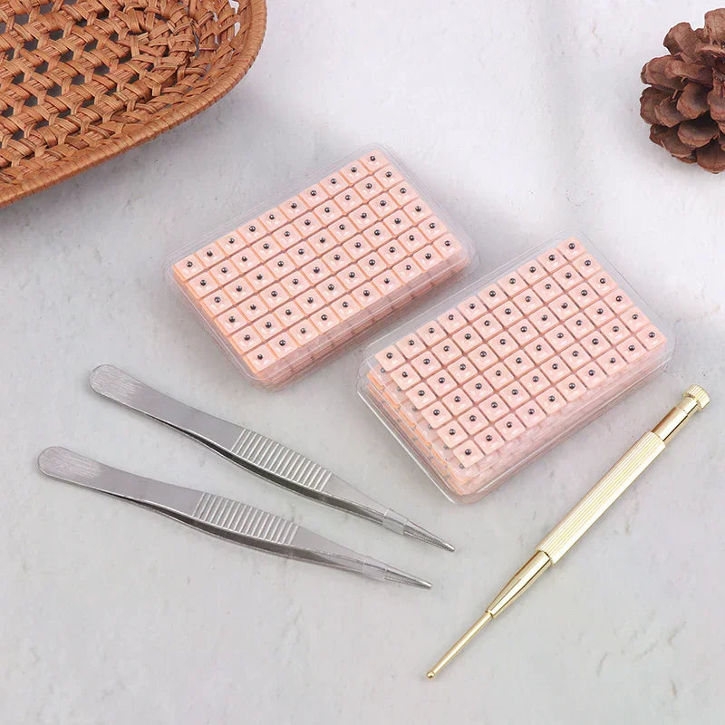 4 In 1 Set Multi-Condition Ear Seeds Acupuncture Auricular Sticker Kit 600pcs With Acupressure Chart Tweezer Auricular Probe