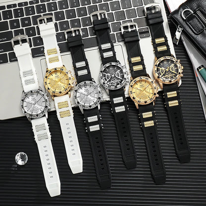 4PCS Fashion Silicone Strap Men Sports Watches Luxury Mens Business Watches Jewelry Set Reloj Hombre (Without Box)