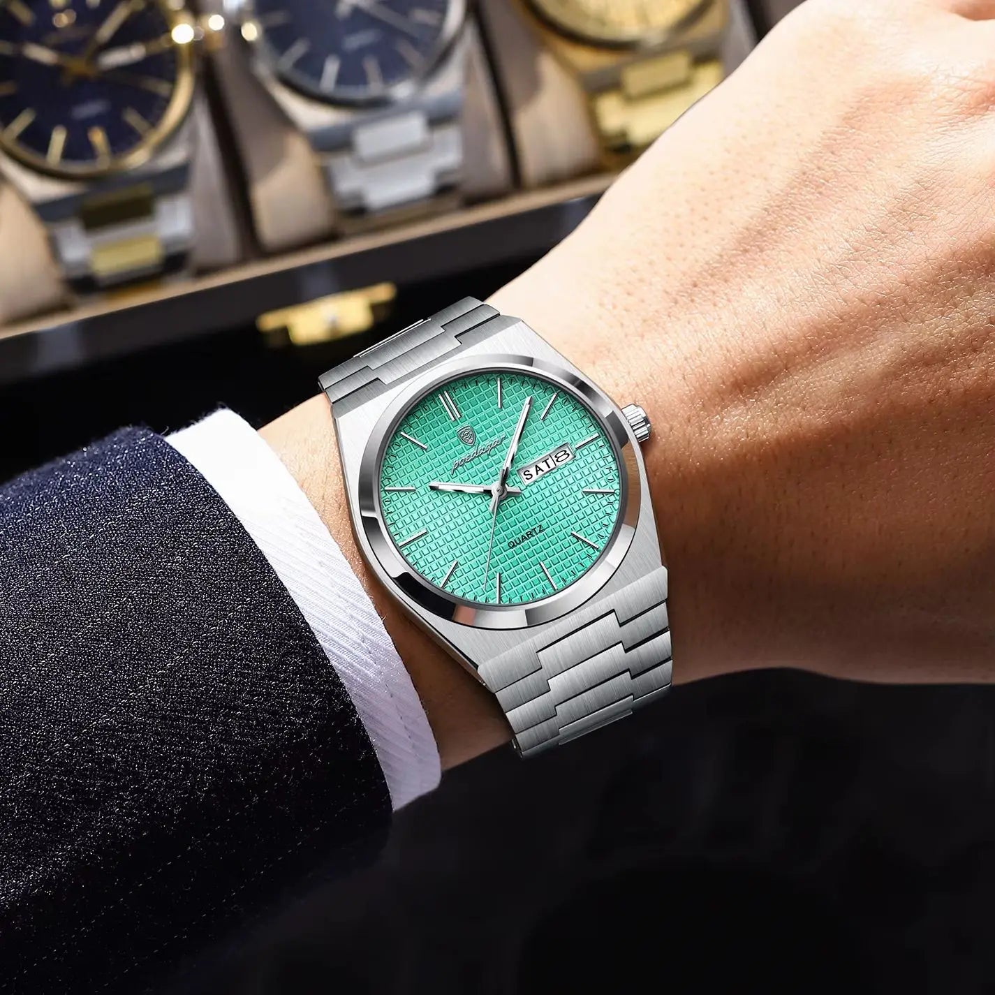 POEDAGAR Trendy Casual Man Watch Luminous Waterproof Stainless Steel Classic Men Wristwatch Date Week Men's Quartz Watches Reloj