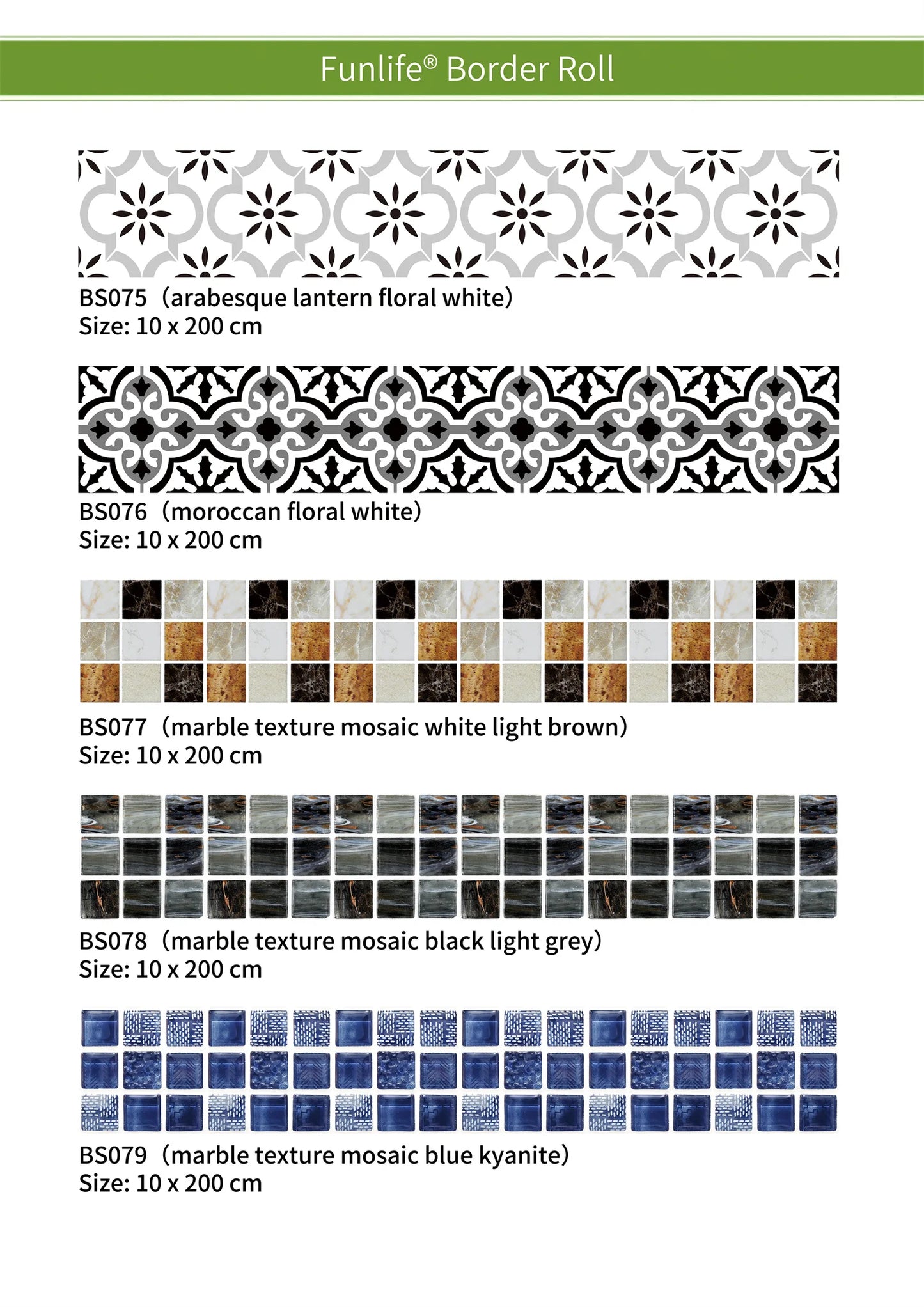 10x200cm Baseboard Sticker Moroccan Mosaic Tile Style Wall Border Sticker DIY Kitchen Bathroom Decoration Waistline Wall Sticker