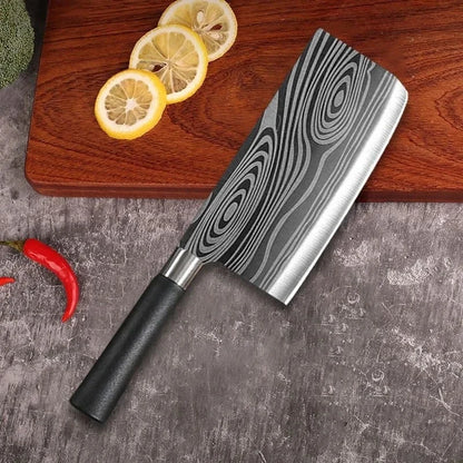 Laser Damascus Pattern Utility Kitchen Knives Set, Stainless Steel Sharp Slicing Chef Knife, Scissors & Sharpening Rod Cooking T