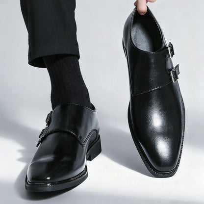 Classic Retro Dress Men's Monk Leather Shoes With Pointed Toe Buckle Business Office Wedding Comfortable Men's Oxfords Shoes