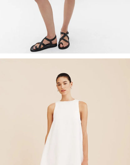 Classic Solid Color Cotton-Linen Women's Dress New Arrival Simple Sleeveless Tank Dress Casual Round-Neck Summer Dresses