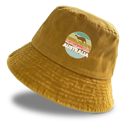 "AUSTRALIA" Kangaroo Printed Bucket Hat Trendy Simple Summer Hip Hop Fishing Hat For Gifts Unisex Outdoor Accessory Travel Hat