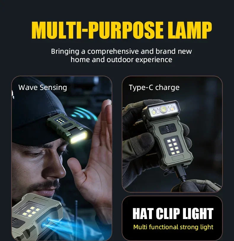 Portable LED Work Light Clip On Hat Light, Mini USB Rechargeable EDC Flashlight for Fishing Home Emergency Camping Headlamp