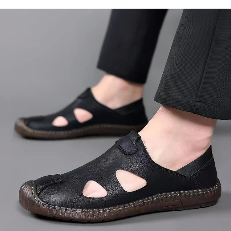 Men's Comfortable Soft-Soled Slip-On Sandals Breathable Hollow-Out Anti-Slip Wear-Resistant Business Casual Loafers-8222