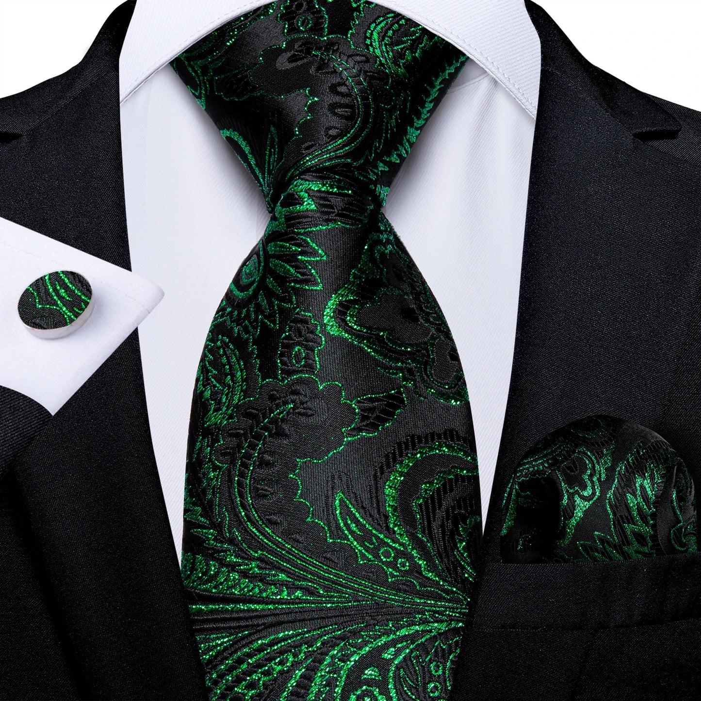 Black And Silver Paisley Floral Men's Ties Gray Blue Pink Wedding Accessories Neck Tie Set Handkerchief Cufflinks Gift For Men