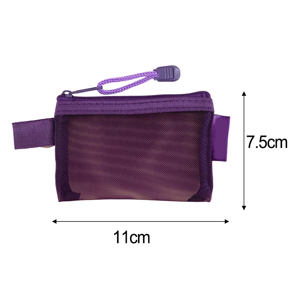 Zipper Mesh Bag Nylon Small Makeup Zipper Mesh Pouch Earphone Storage Bags Multi-purpose Square Bag Coin Bag