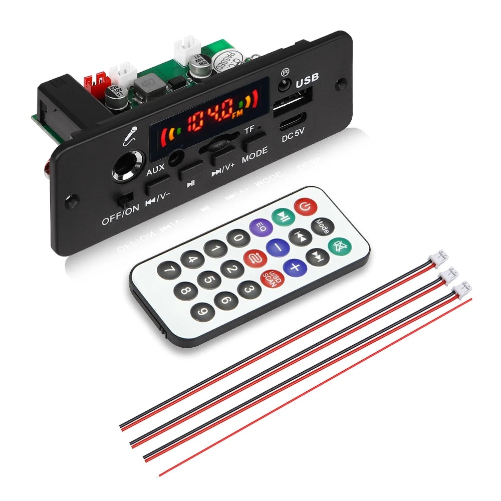 KEBIDU Bluetooth 5.0 MP3 Player With Mic 10W Amplifier WMA WAV APE Decoder Board Handsfree Car Audio Player USB AUX TF FM Radio