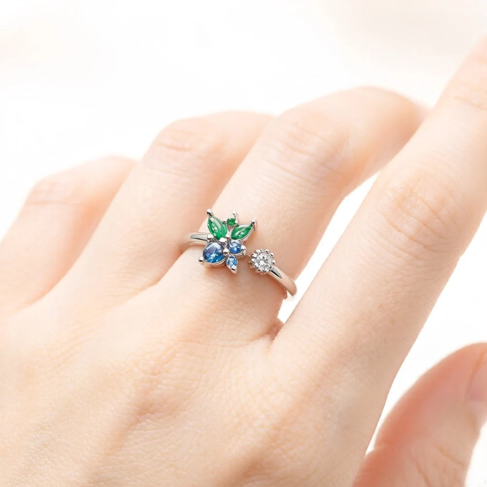 Open-end Blueberry Ring,Europe Style Fine Jewerly For Women,2022 Summer Sweet Fruits Gift In 925 Sterling Silver