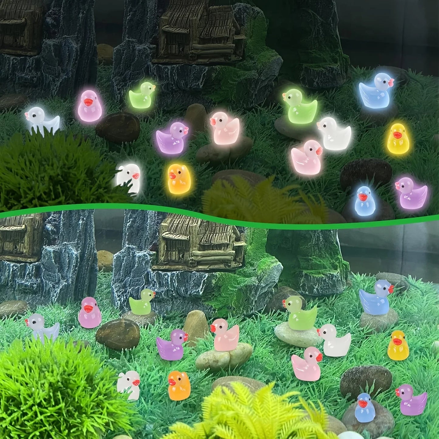 30/60/100PCS Luminous Mini Duck Micro Landscape Access Miniature Figurines Fairy Home Decoration Glow in the Dark Mixed Style