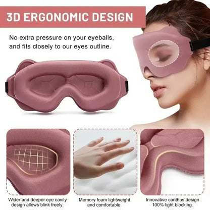 Adjustable 3D Contoured Sleep Mask Breathable Light Blocking Eye Shade Non Pressure Blindfold for Travel Night Sleeping Rest