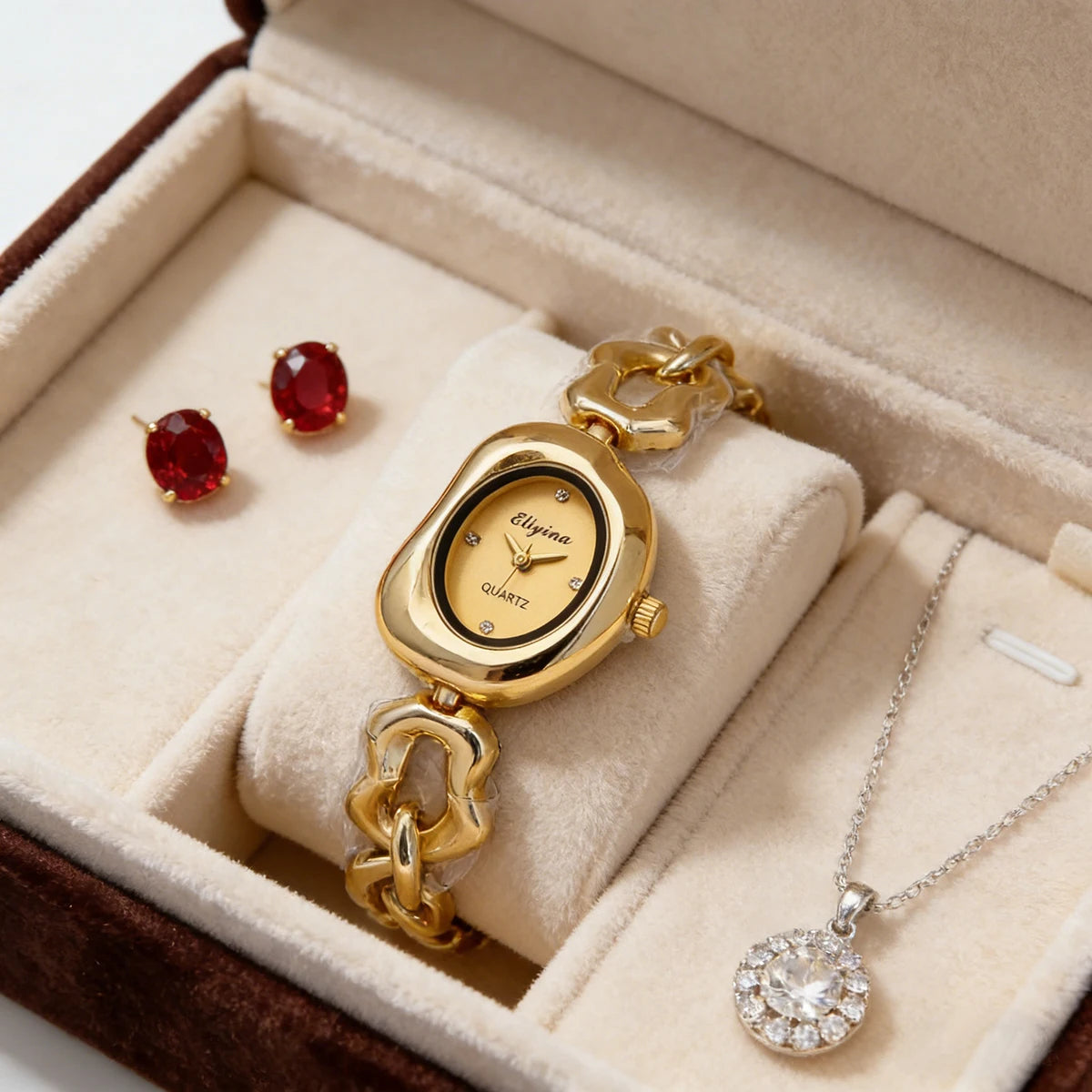 Casual and Fashionable Women's Student Watch, Half-Moon-Shaped Quartz Watch, Simple Chain Bracelet-Style Wristwatch, Versatile for Everyday Use