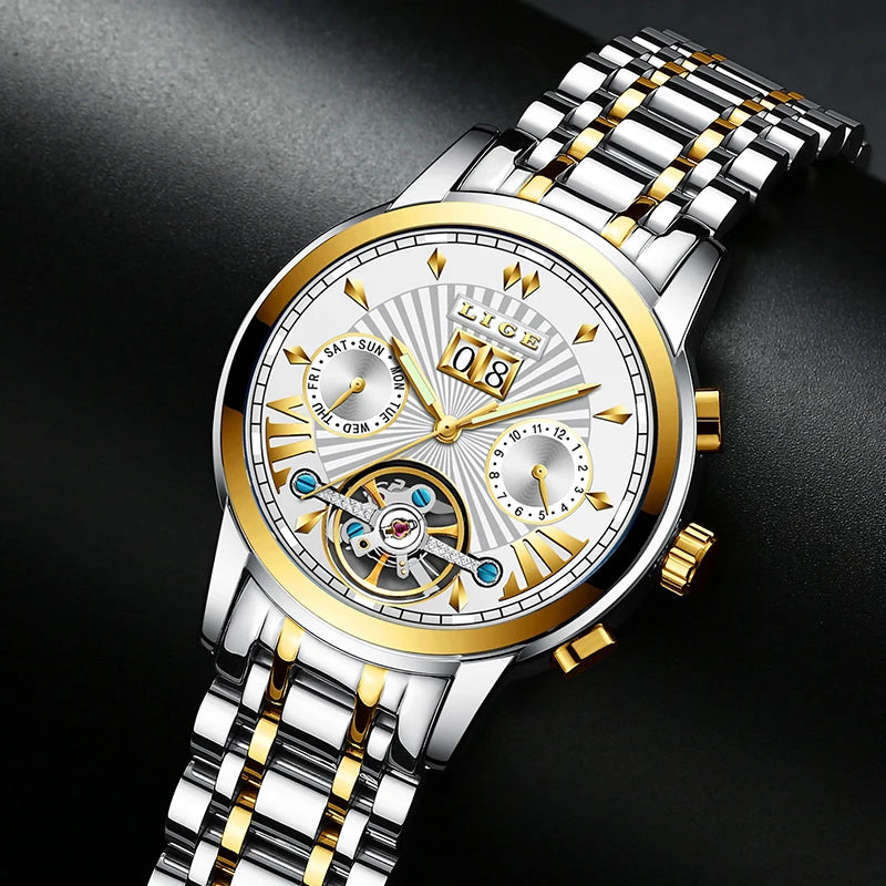 2026 LIGE Automatic Mechanical Wrist Watches For Men Top Brand Luxury Tourbillon Men Watch Fashion Business Waterproof Watch Men