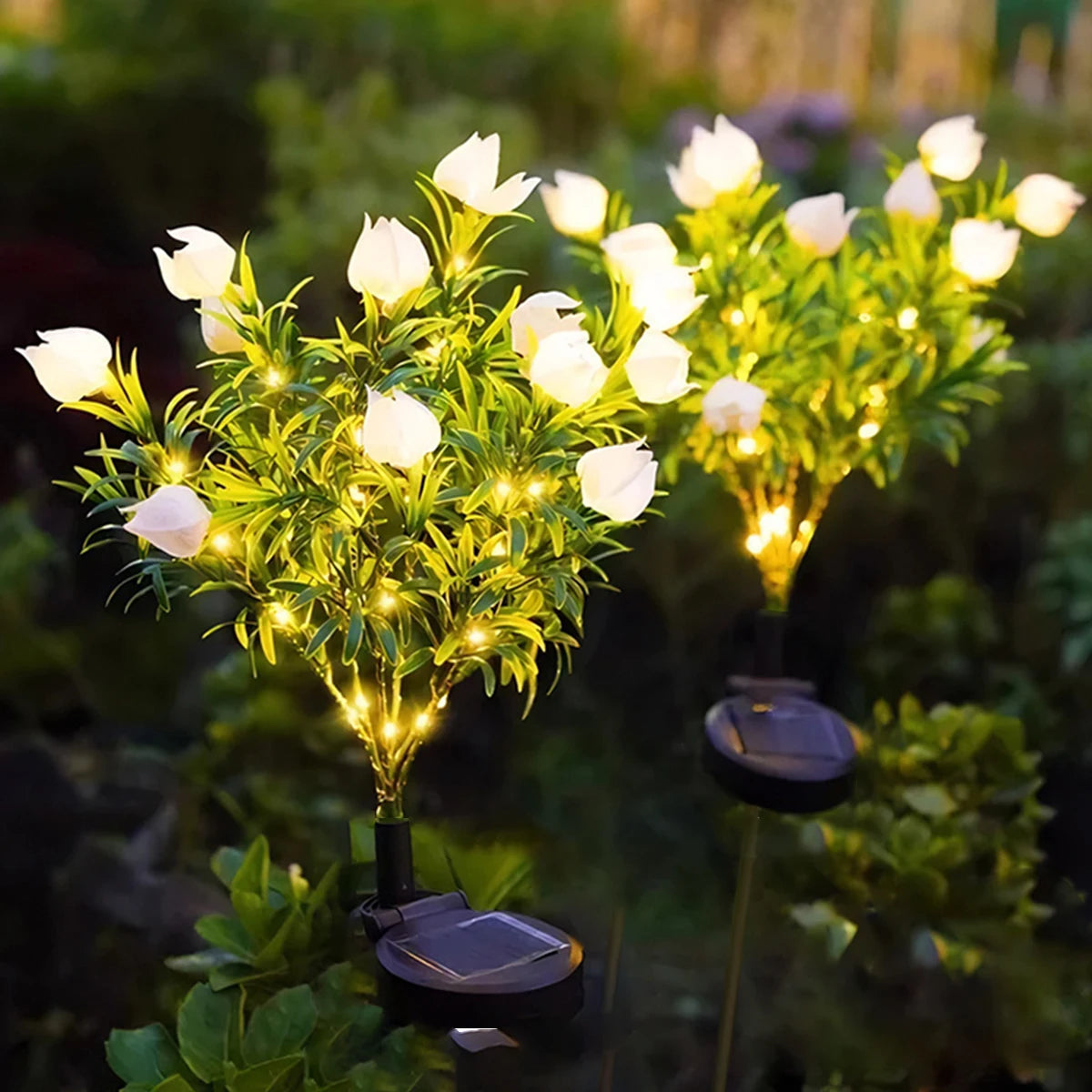 1pc Solar gardenia lamp, outdoor solar garden lamp, with warm white artificial flower lamp suitable for garden lawn decoration