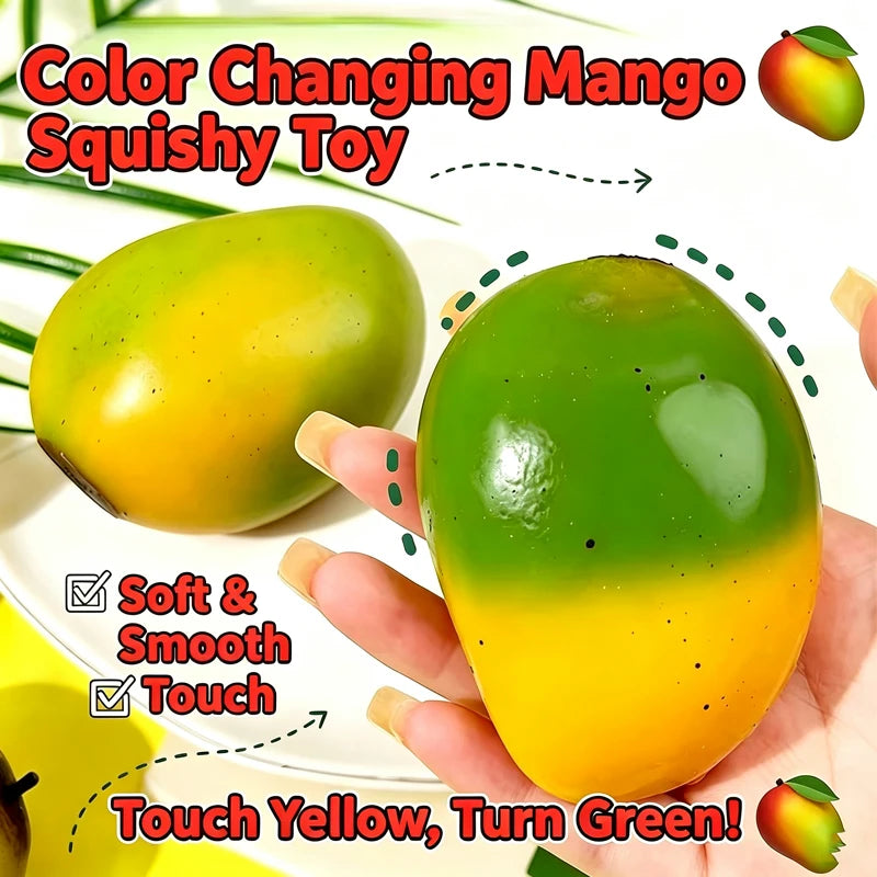 Color Changing Mango Squishy Fidget Toy Soft Thermal Squeeze Stress Relief Toy Simulation Fruit Decompression Toy for Adult Gifs