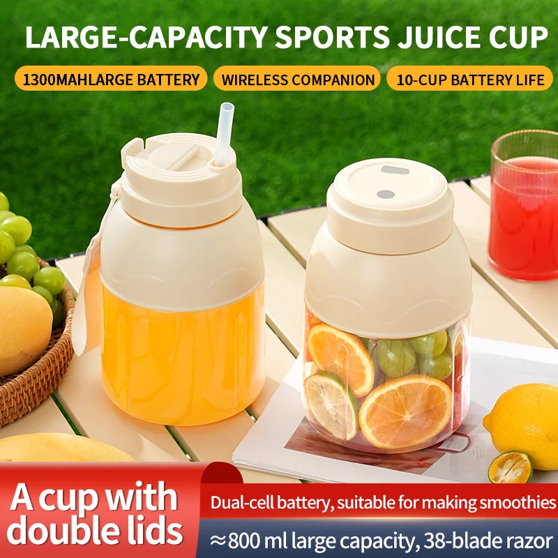 Portable Electric Citrus Juicer and Smoothie Blender, 28 Ounce Portable Fresh Juicer with Straw and 2 Lids, Mini Fruit Blender