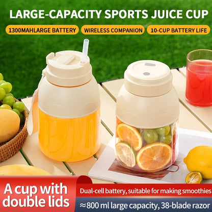 Portable Electric Citrus Juicer and Smoothie Blender, 28 Ounce Portable Fresh Juicer with Straw and 2 Lids, Mini Fruit Blender