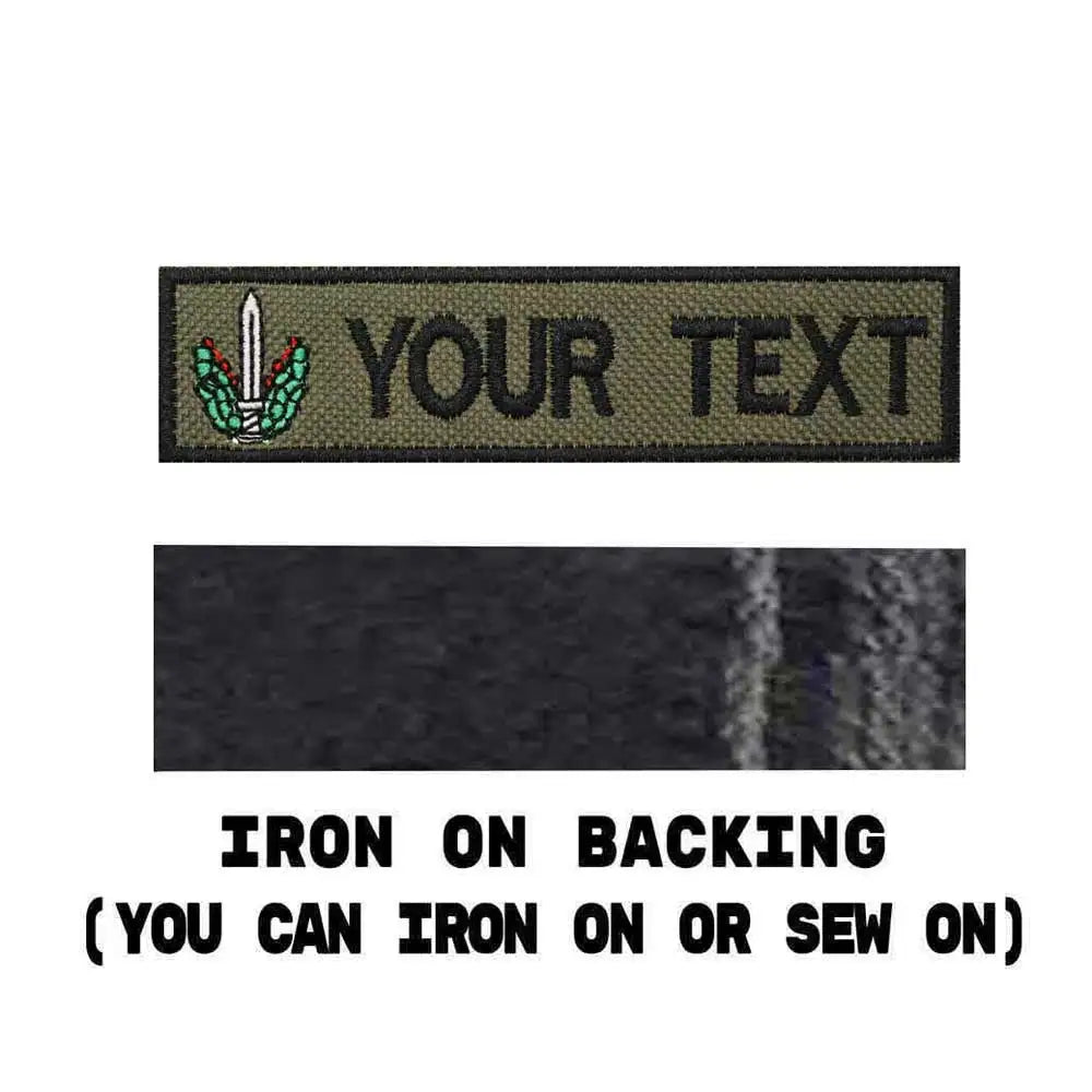 Customized name text embroidery patch with tactical patch army green background, tactical name sticker, hook and fur on the back