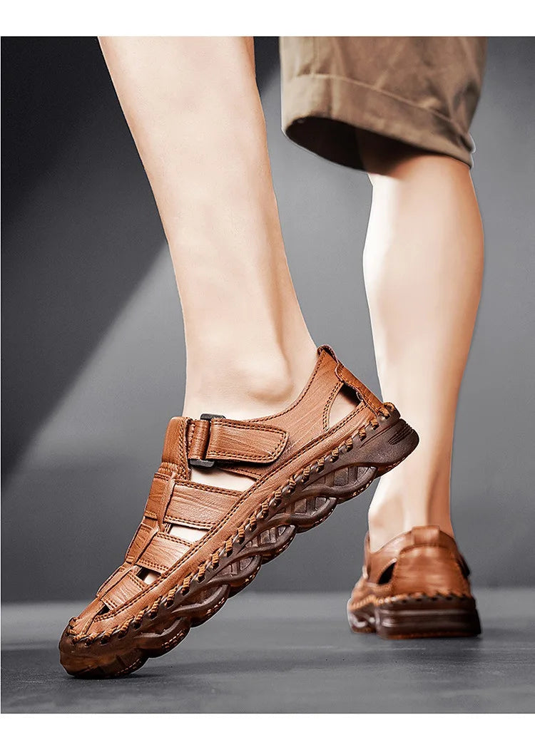 Large Size Summer New Men's Beach Sandals Outdoor Casual Leather Bag Head Wear-resistant Breathable Men's Shoes