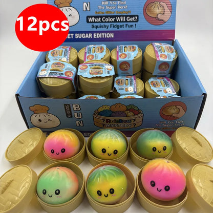 1-12Pcs Glitter Dumpling Glitter Dumpling Squishy with Box Dumplings Sensory Squeeze Toy for Stress Relief Birthday Gift